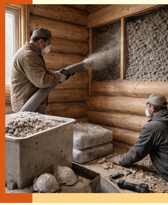 Утепление дома из бруса эковатой в Славгороде