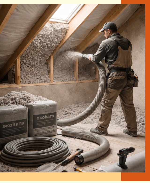 Утепление мансарды эковатой в Славгороде от 2288 руб/м2 — монтаж, задувка, цена | ТепломастерСлд