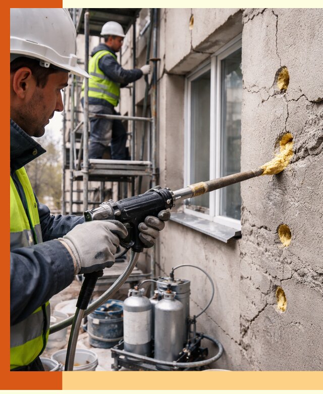 Заполнение пустот в фасаде и утепление стен в Славгороде