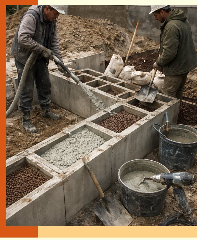 Заполнение полостей фундамента в Славгороде герметичным утеплением и повышением прочности