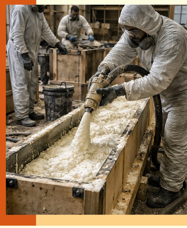 Заливка пенополиуретана в формы для утепления в Славгороде